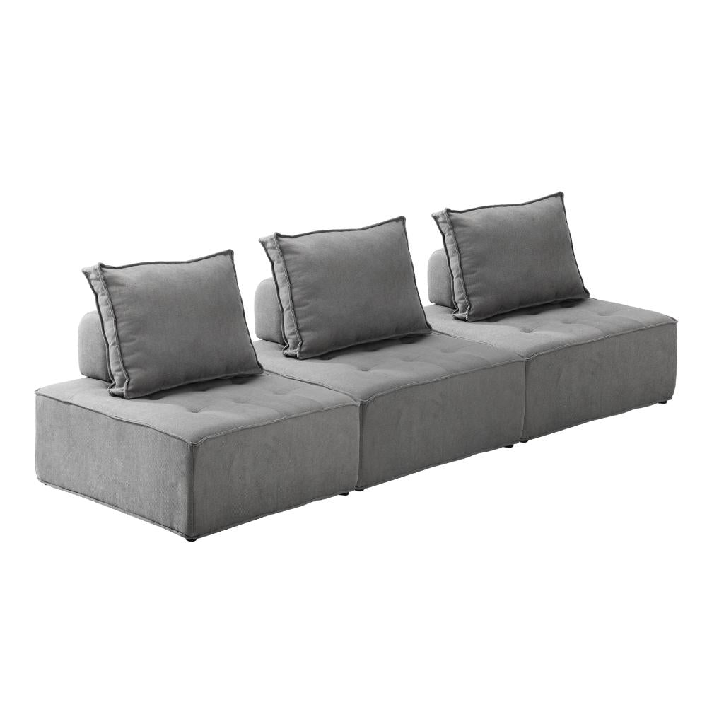 Shop Oikiture 3PCS Modular Sofa Lounge Chair Armless Adjustable Back Linen Grey  | PEROZ Australia