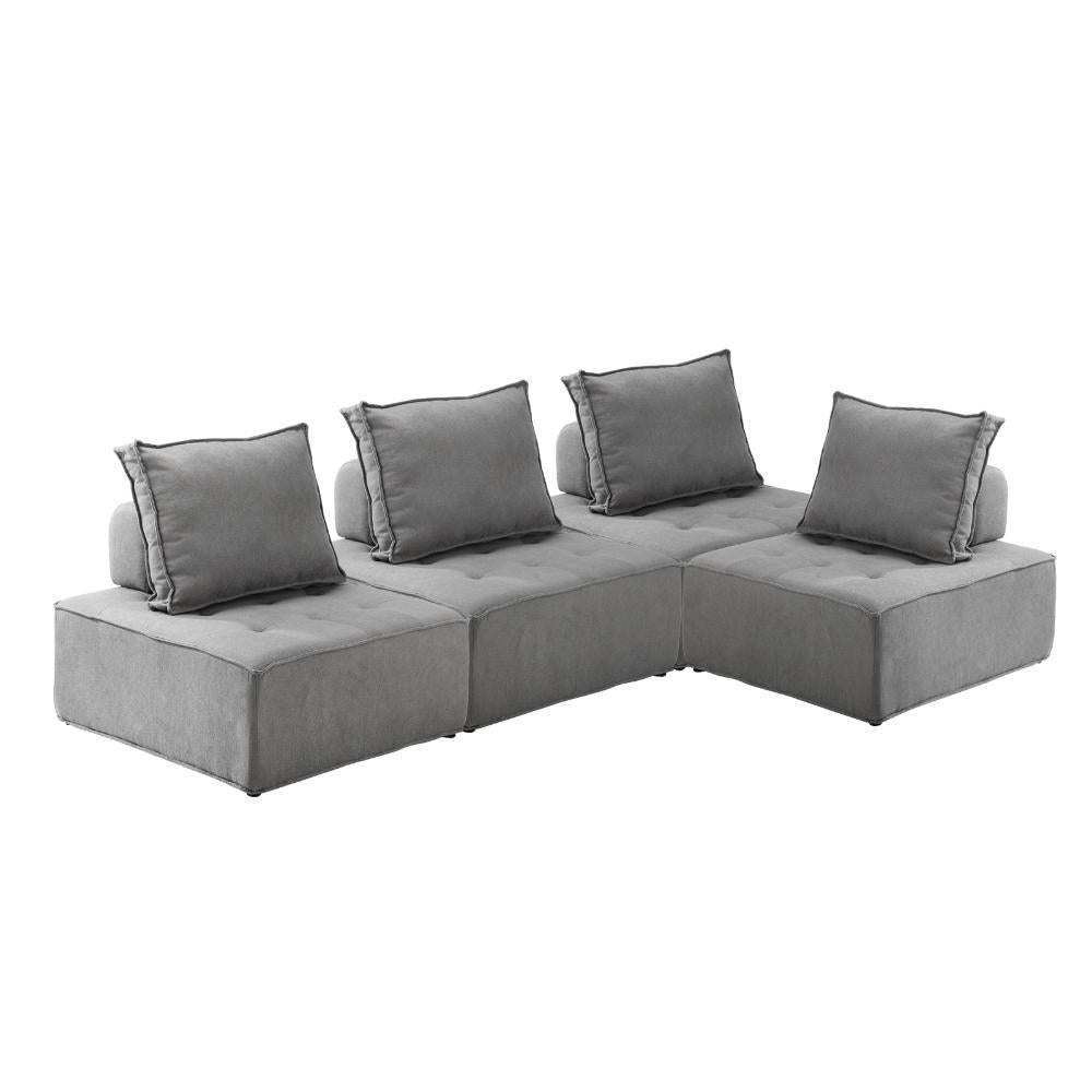 Shop Oikiture 4PCS Modular Sofa Lounge Chair Armless Adjustable Back Linen Grey  | PEROZ Australia