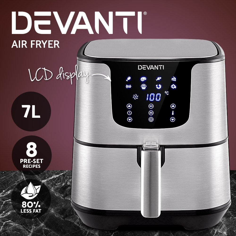 Devanti Air Fryer 7L LCD Fryers Oil Free Oven Airfryer Kitchen Healthy Cooker-Appliances &gt; Kitchen Appliances-PEROZ Accessories