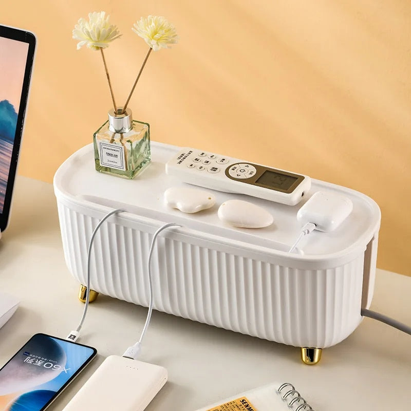 Anypack Cable Storage Box White Light Luxury Office Desktop Power Cord Strip Socket Cable Box New Data Cable Plastic Storage Containers-Organizers-PEROZ Accessories