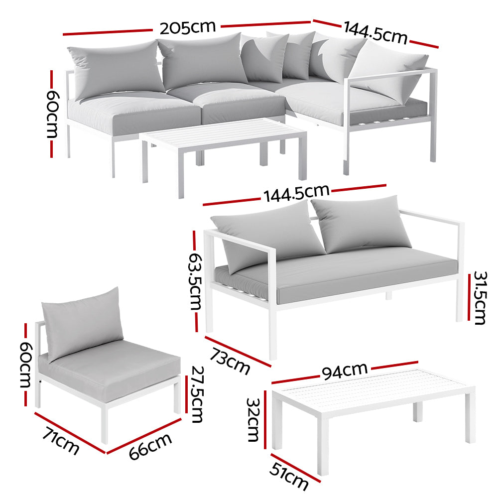 Gardeon 4-Seater Aluminium Outdoor Sofa Set Lounge Setting Table Chair Furniture-Furniture &gt; Outdoor-PEROZ Accessories