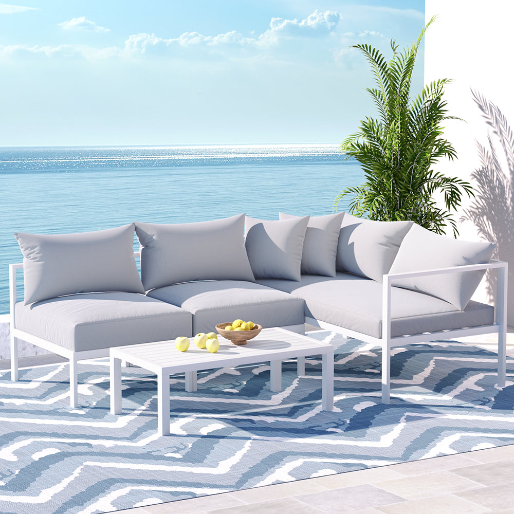 Gardeon 4-Seater Aluminium Outdoor Sofa Set Lounge Setting Table Chair Furniture-Furniture > Outdoor-PEROZ Accessories