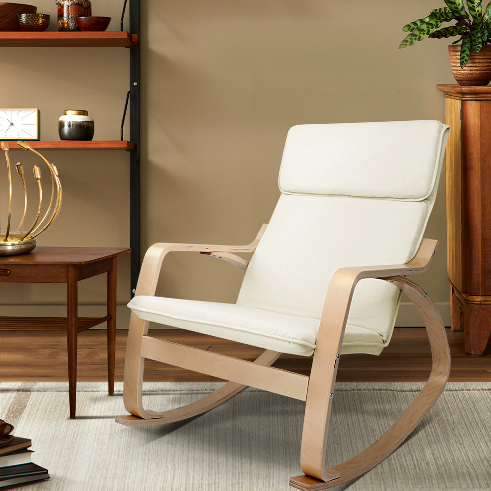 Artiss Fabric Rocking Armchair - Beige-Furniture &gt; Living Room - Peroz Australia - Image - 1