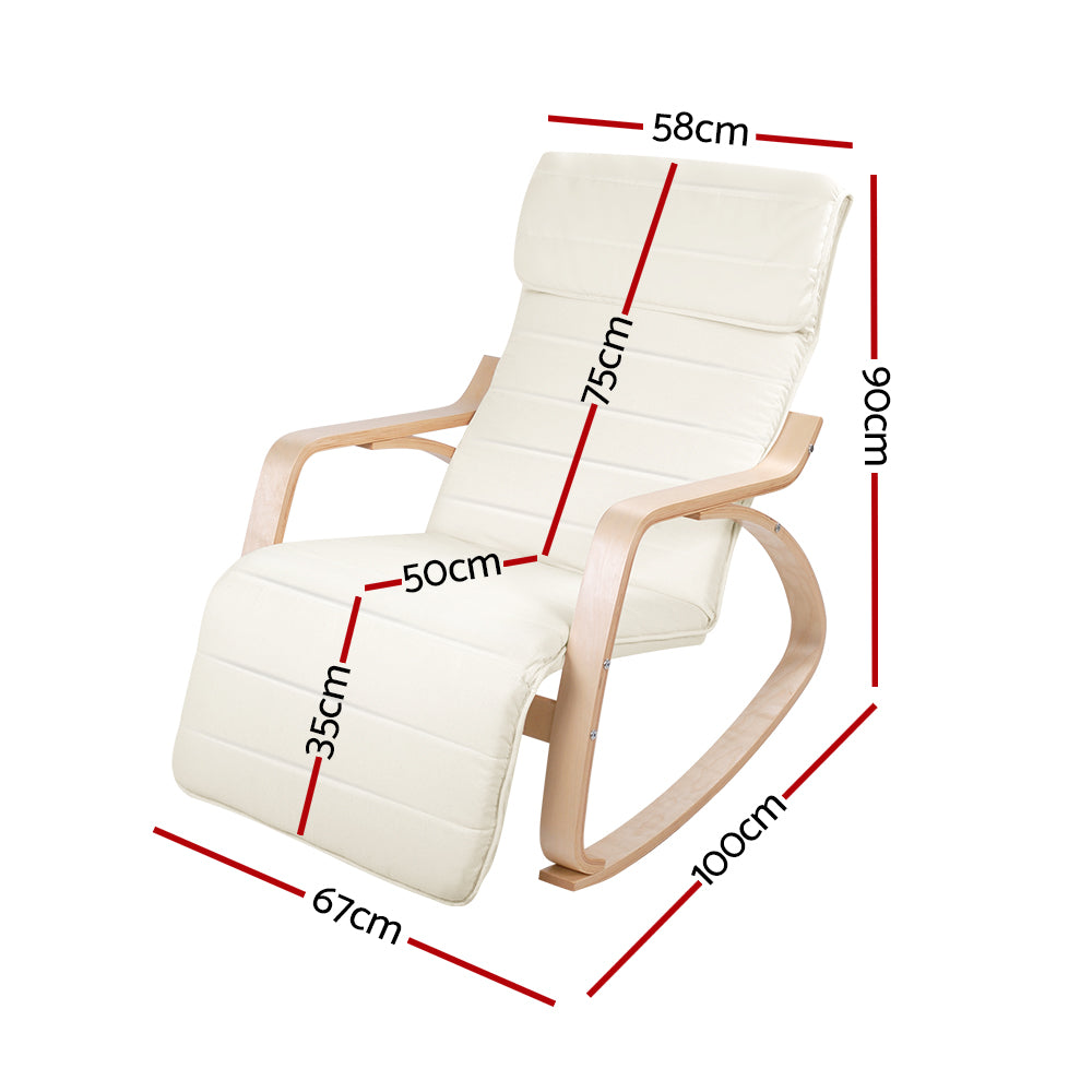 Artiss Fabric Rocking Armchair with Adjustable Footrest - Beige-Furniture > Living Room - Peroz Australia - Image - 3