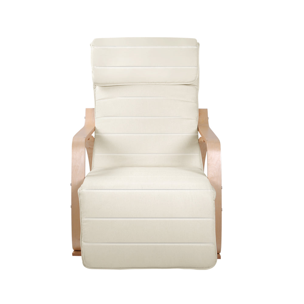 Artiss Fabric Rocking Armchair with Adjustable Footrest - Beige-Furniture > Living Room - Peroz Australia - Image - 4
