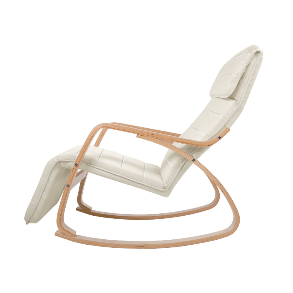 Artiss Fabric Rocking Armchair with Adjustable Footrest - Beige-Furniture > Living Room - Peroz Australia - Image - 5
