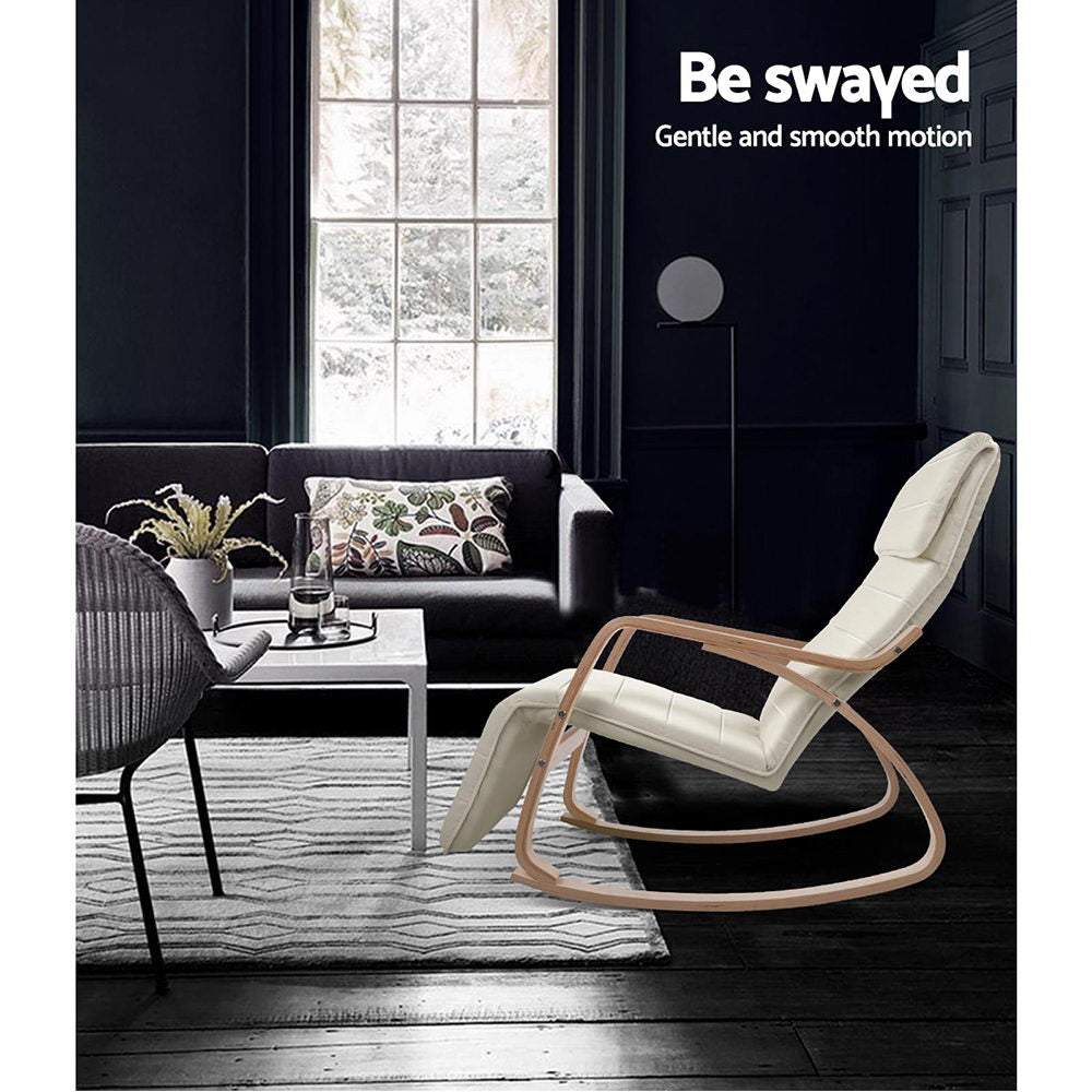 Artiss Fabric Rocking Armchair with Adjustable Footrest - Beige-Furniture > Living Room - Peroz Australia - Image - 8