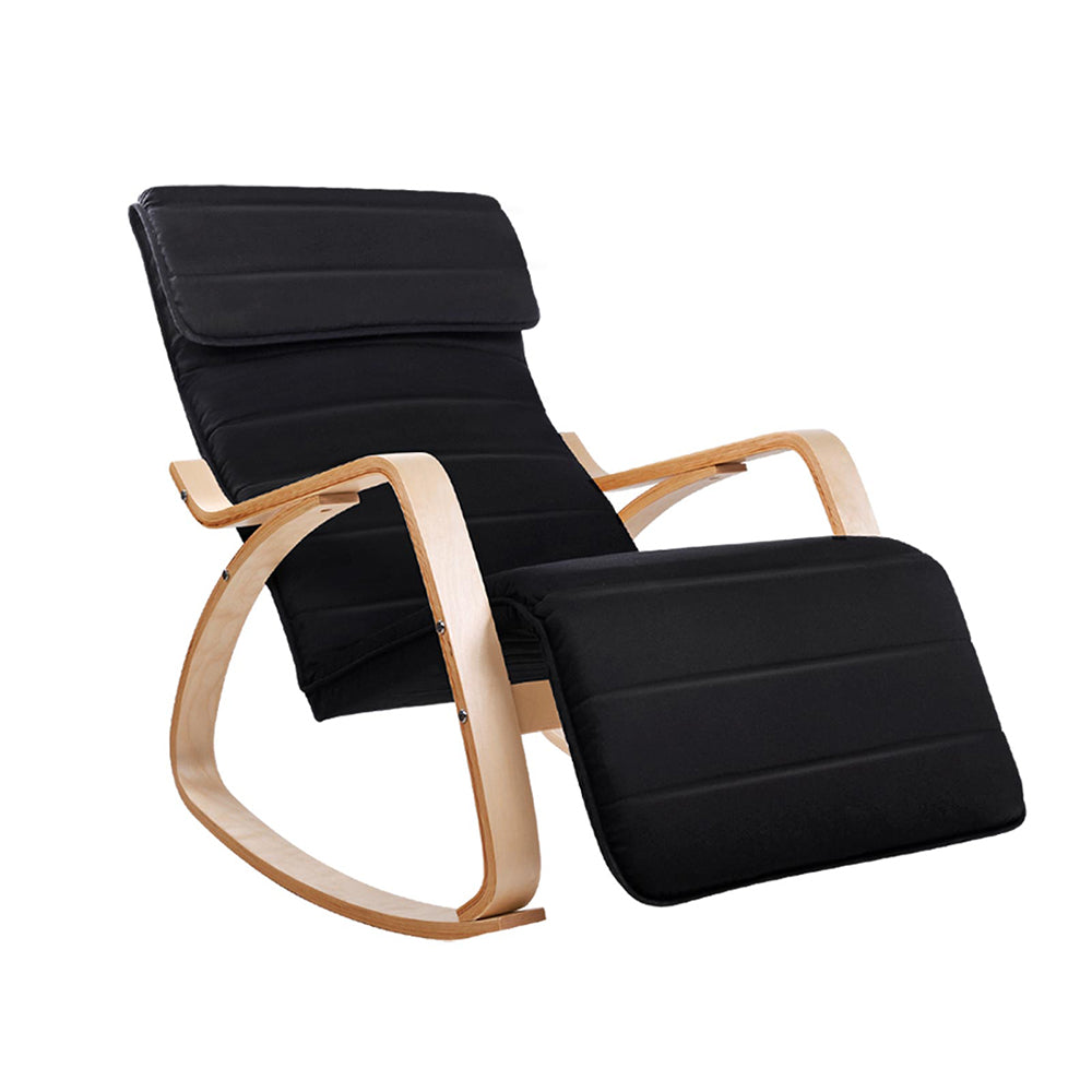 Artiss Fabric Rocking Armchair with Adjustable Footrest - Black-Furniture &gt; Living Room - Peroz Australia - Image - 2