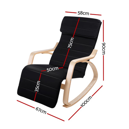 Artiss Fabric Rocking Armchair with Adjustable Footrest - Black-Furniture &gt; Living Room - Peroz Australia - Image - 3