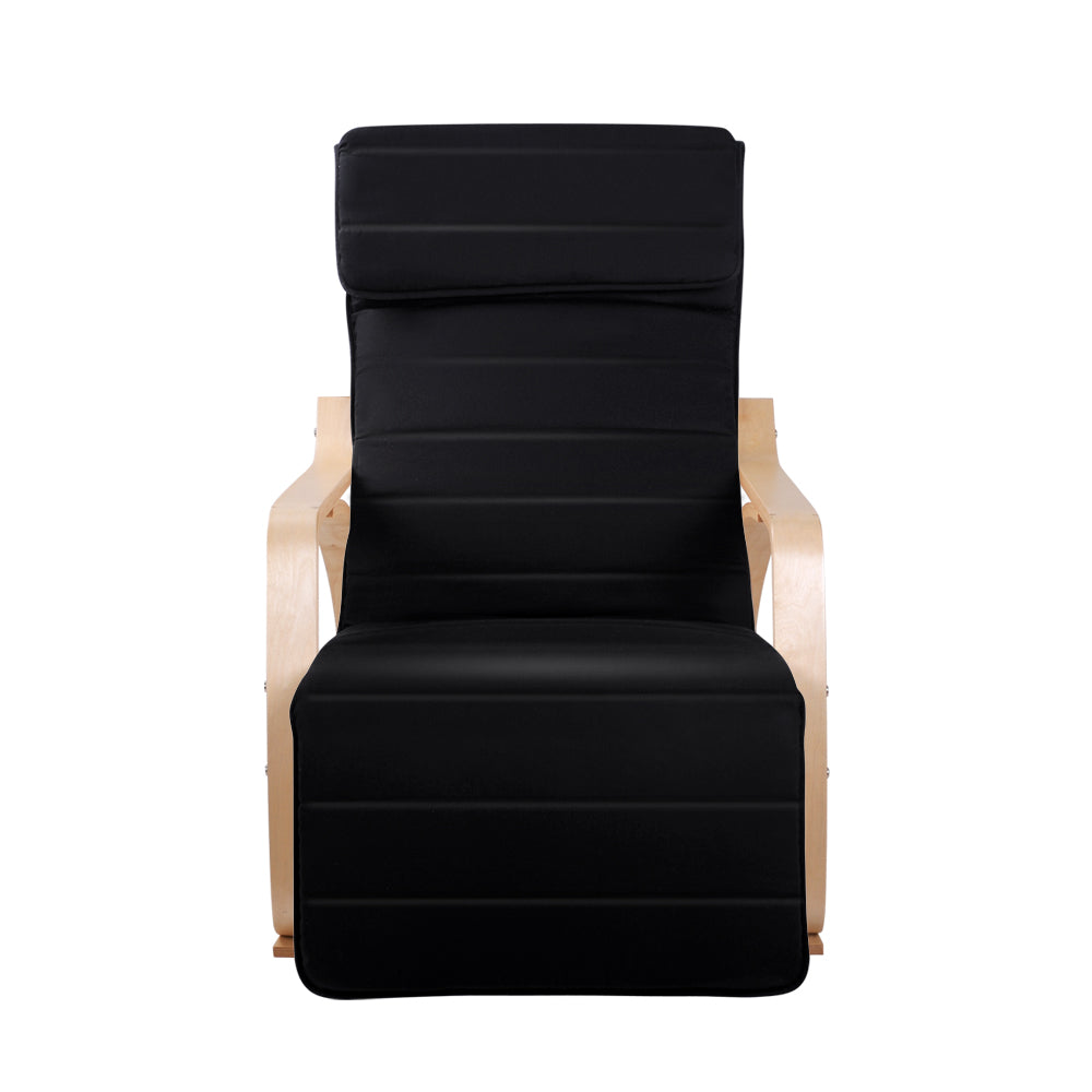 Artiss Fabric Rocking Armchair with Adjustable Footrest - Black-Furniture &gt; Living Room - Peroz Australia - Image - 4