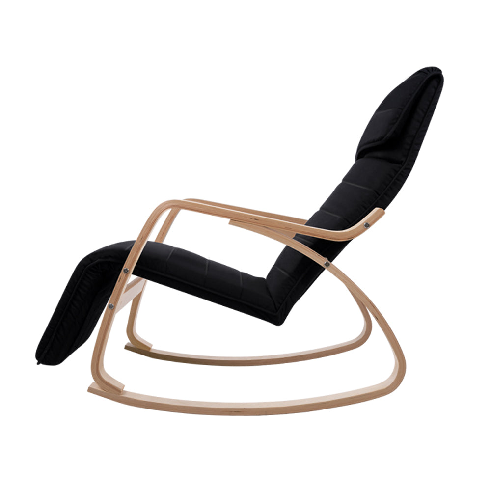 Artiss Fabric Rocking Armchair with Adjustable Footrest - Black-Furniture &gt; Living Room - Peroz Australia - Image - 5