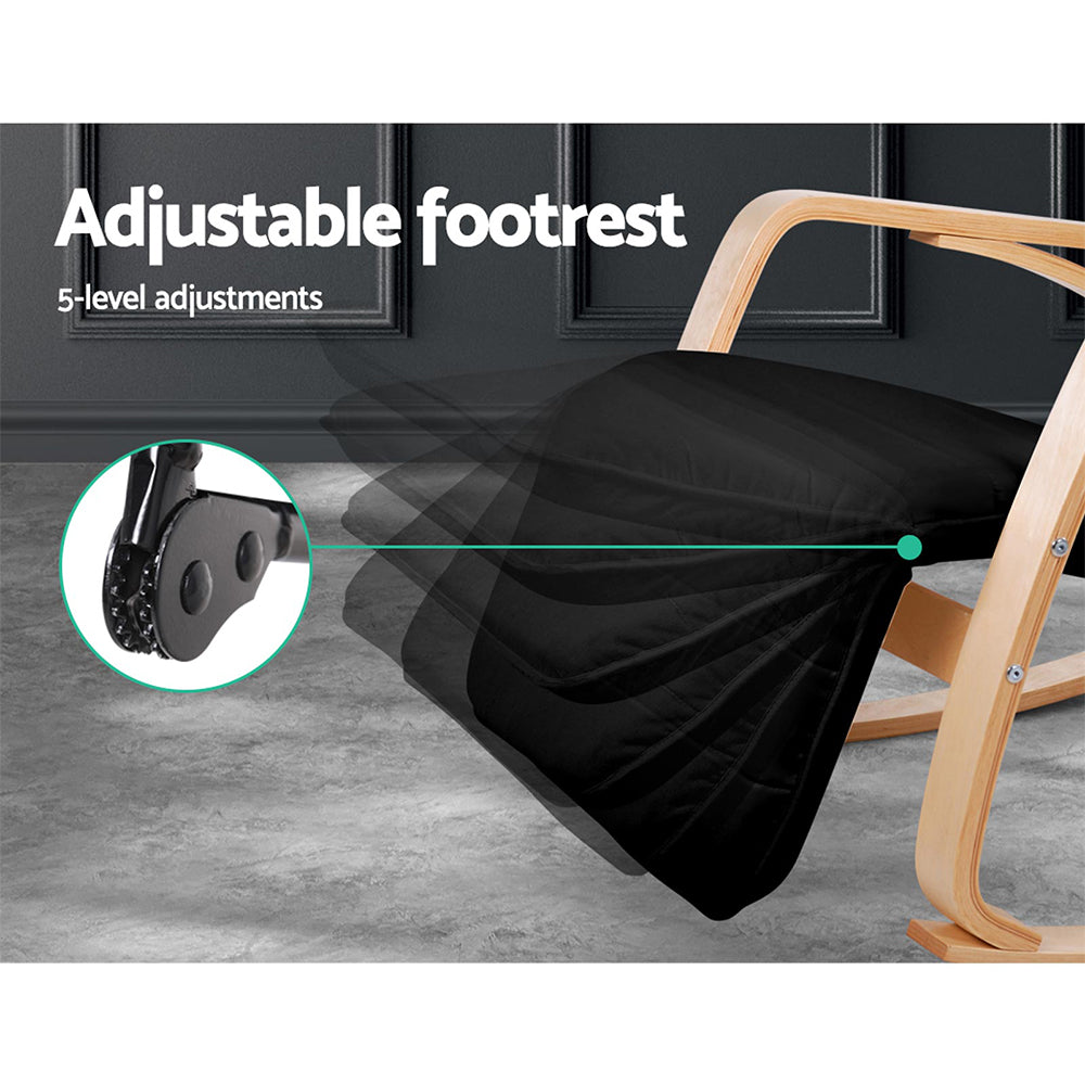 Artiss Fabric Rocking Armchair with Adjustable Footrest - Black-Furniture &gt; Living Room - Peroz Australia - Image - 7