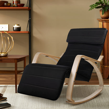 Artiss Fabric Rocking Armchair with Adjustable Footrest - Black-Furniture &gt; Living Room - Peroz Australia - Image - 1