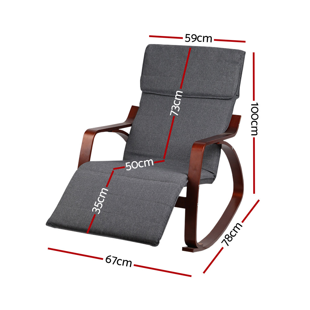 Artiss Fabric Rocking Armchair with Adjustable Footrest - Charcoal-Furniture > Living Room - Peroz Australia - Image - 3