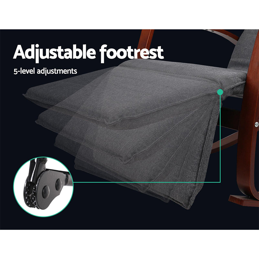 Artiss Fabric Rocking Armchair with Adjustable Footrest - Charcoal-Furniture > Living Room - Peroz Australia - Image - 6