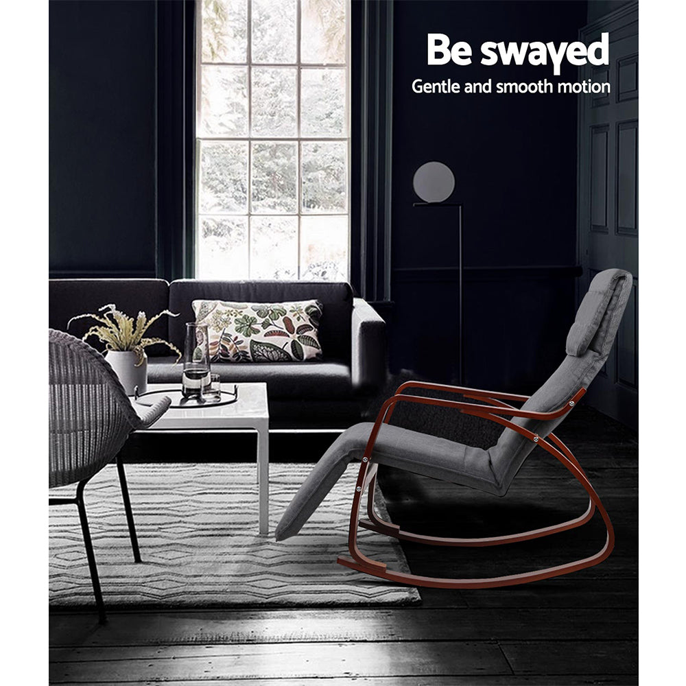 Artiss Fabric Rocking Armchair with Adjustable Footrest - Charcoal-Furniture > Living Room - Peroz Australia - Image - 8