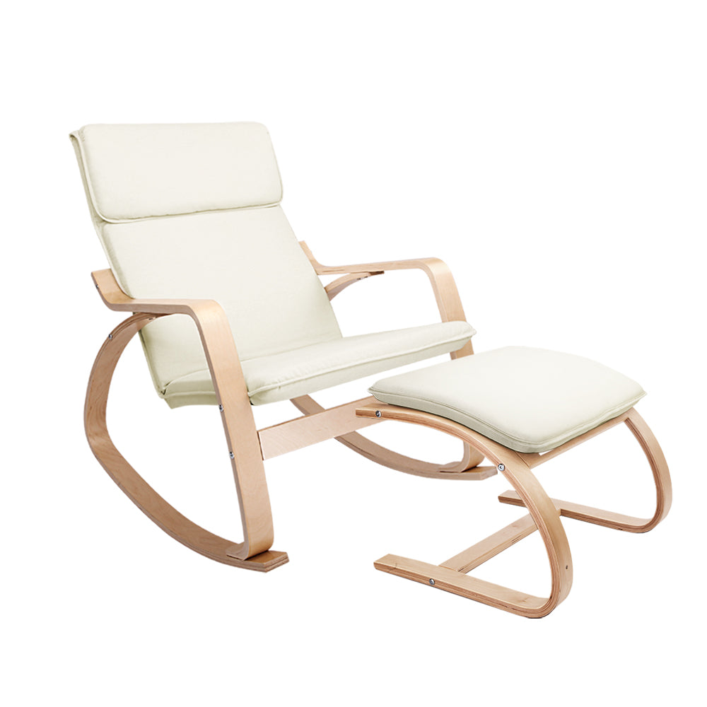 Artiss Wooden Armchair with Foot Stool - Beige-Furniture > Living Room - Peroz Australia - Image - 2