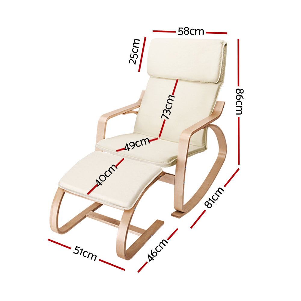 Artiss Wooden Armchair with Foot Stool - Beige-Furniture > Living Room - Peroz Australia - Image - 3