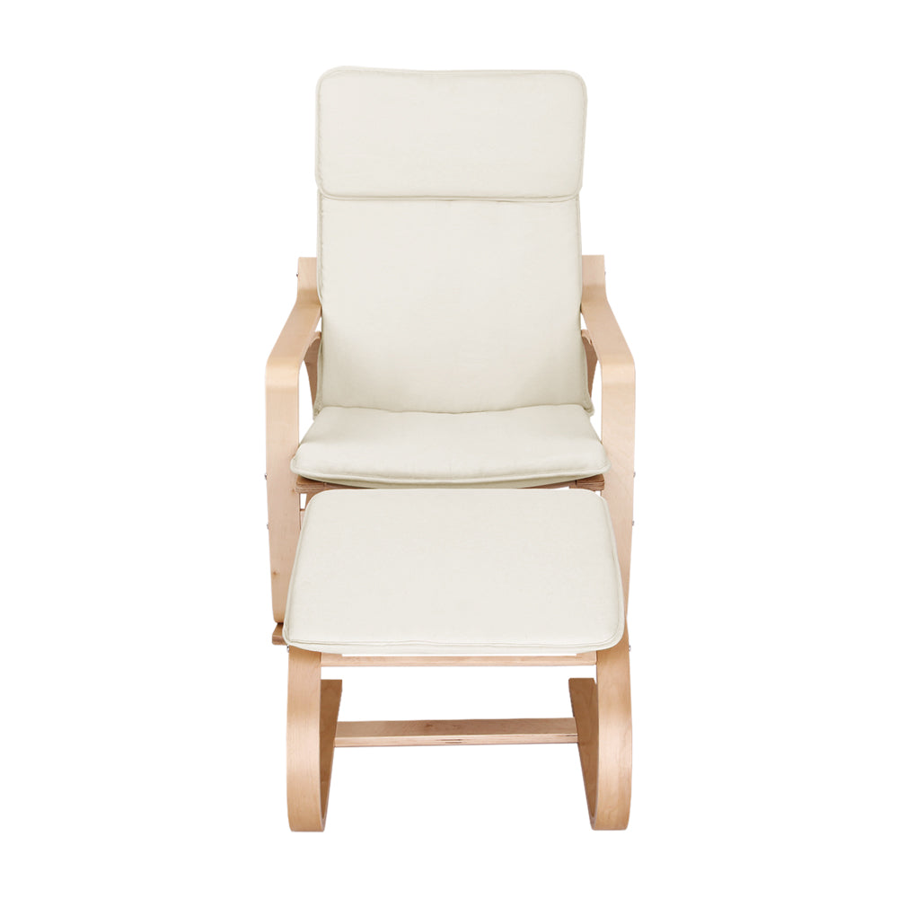 Artiss Wooden Armchair with Foot Stool - Beige-Furniture > Living Room - Peroz Australia - Image - 4