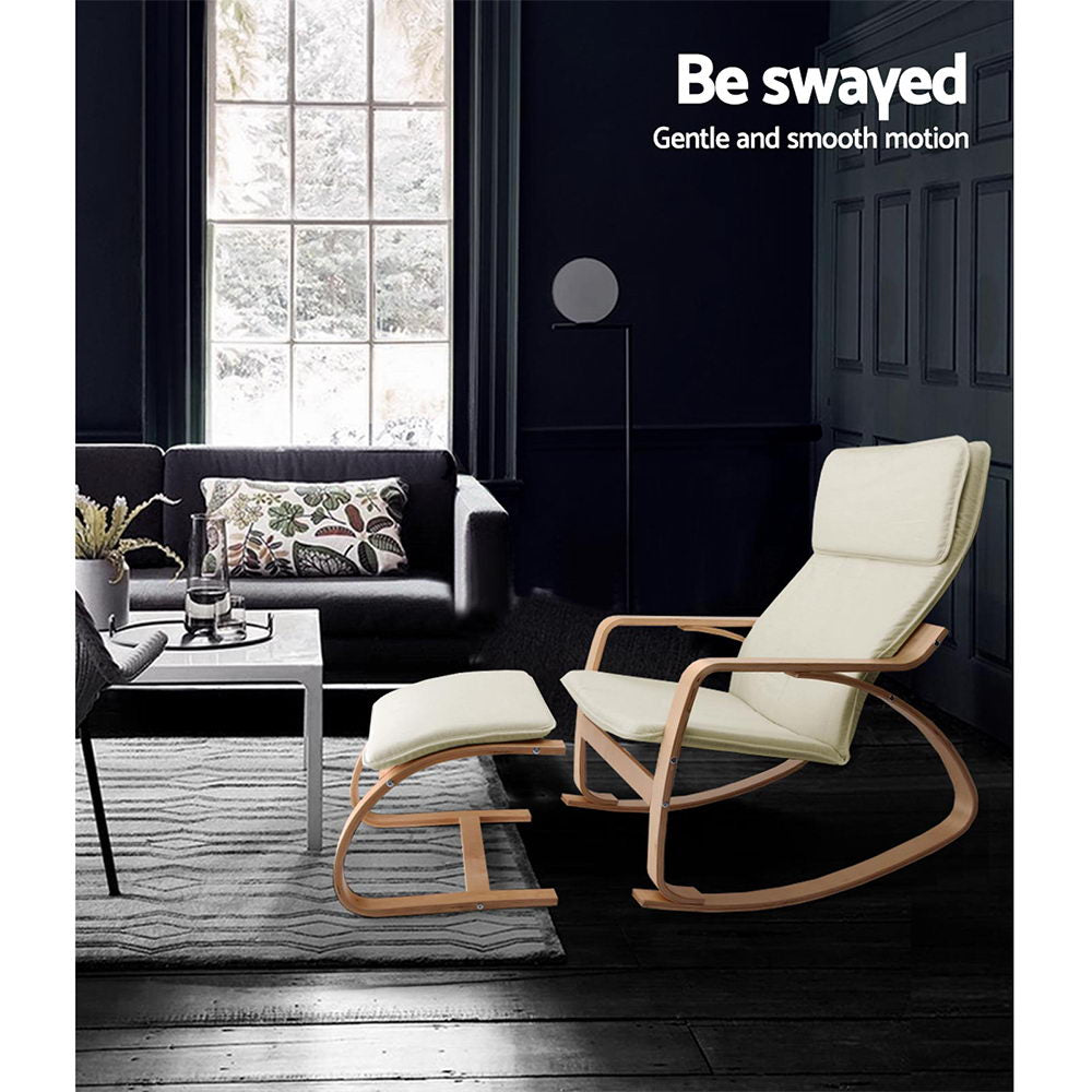 Artiss Wooden Armchair with Foot Stool - Beige-Furniture > Living Room - Peroz Australia - Image - 8