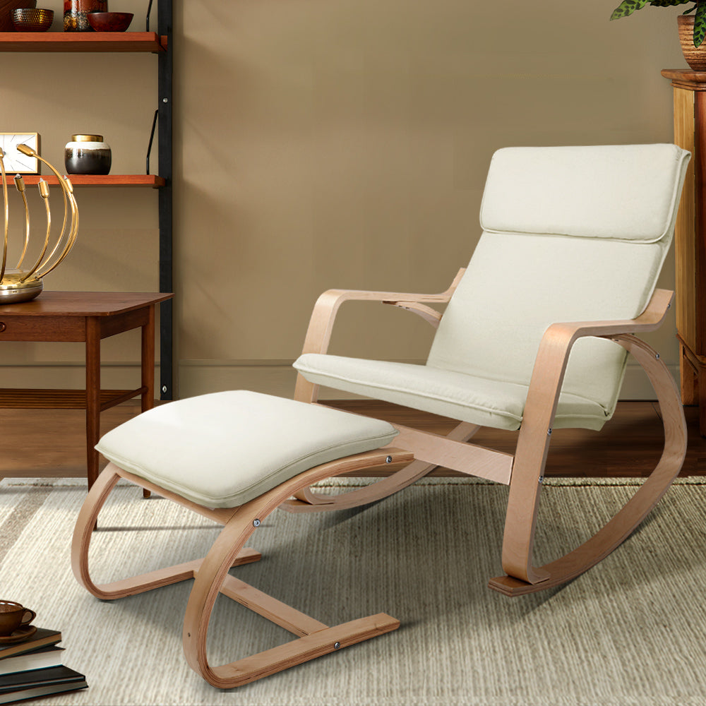 Artiss Wooden Armchair with Foot Stool - Beige-Furniture > Living Room - Peroz Australia - Image - 1