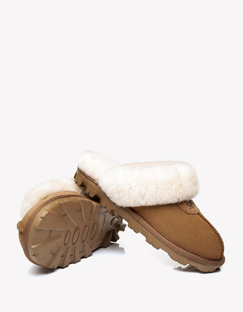 Australian Shepherd Double-Faced Sheepskin UGG Unisex Slippers Waffle Scuff Water Resistant-Slippers-PEROZ Accessories