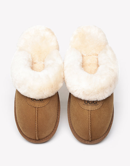 Australian Shepherd Double-Faced Sheepskin UGG Unisex Slippers Waffle Scuff Water Resistant-Slippers-PEROZ Accessories