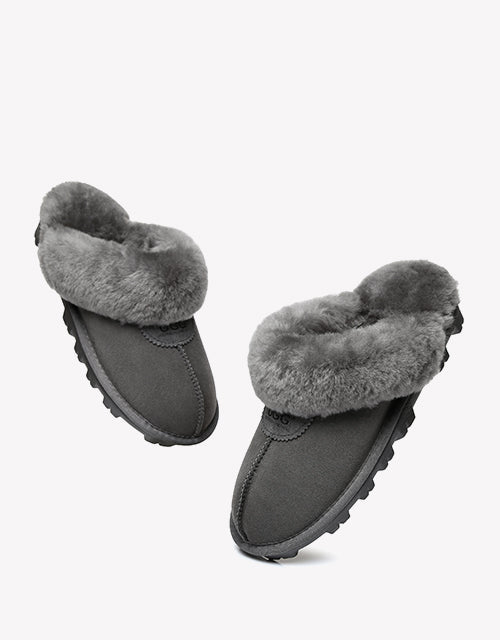 Australian Shepherd Double-Faced Sheepskin UGG Unisex Slippers Waffle Scuff Water Resistant-Slippers-PEROZ Accessories