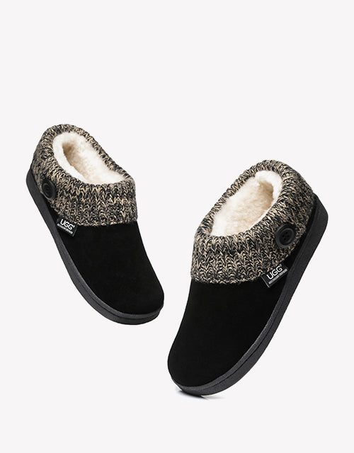 Australian Shepherd Women Knit Collar Ugg Ankle Slippers-Slippers-PEROZ Accessories