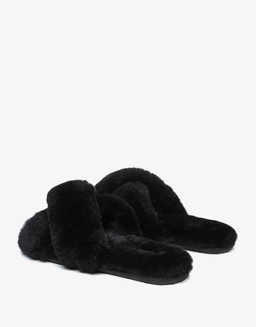 Australian Shepherd Sheepskin Wool UGG Crossover Slides Slipper Linty-Slippers-PEROZ Accessories