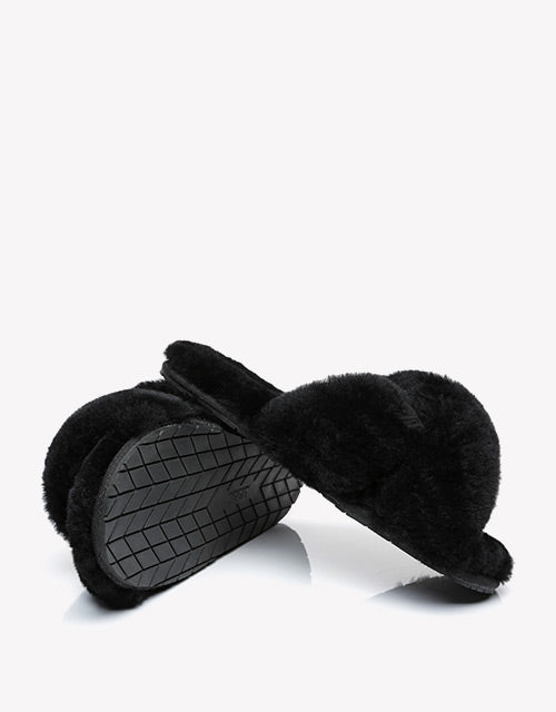 Australian Shepherd Sheepskin Wool UGG Crossover Slides Slipper Linty-Slippers-PEROZ Accessories