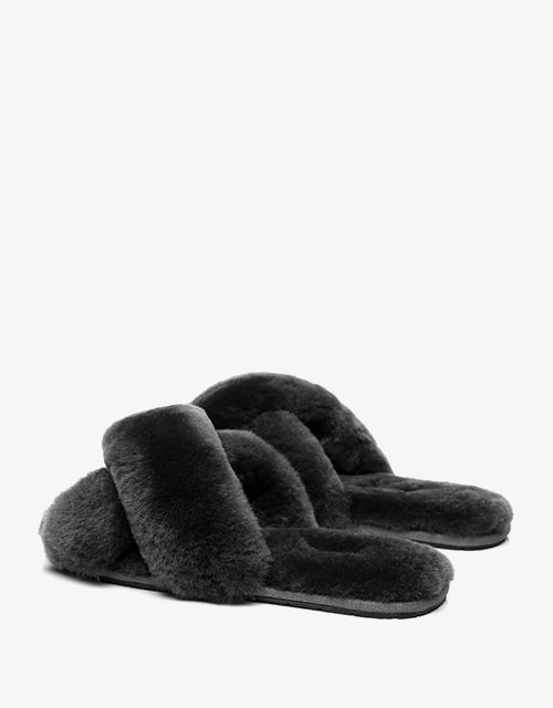 Australian Shepherd Sheepskin Wool UGG Crossover Slides Slipper Linty-Slippers-PEROZ Accessories