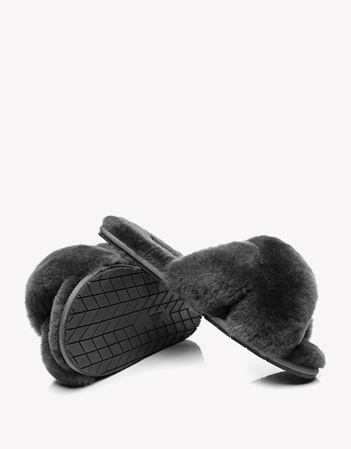 Australian Shepherd Sheepskin Wool UGG Crossover Slides Slipper Linty-Slippers-PEROZ Accessories