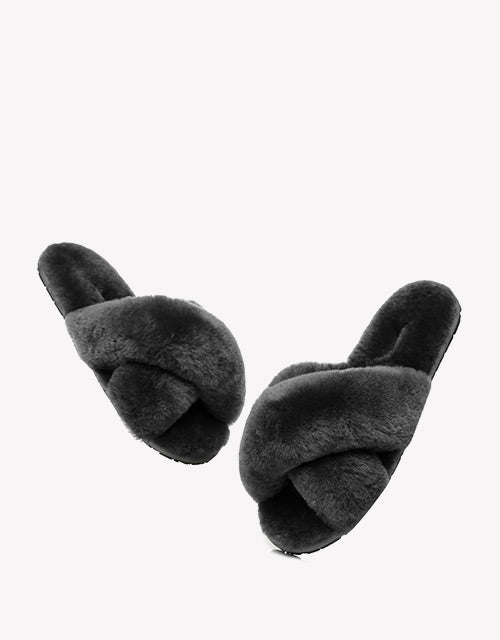 Australian Shepherd Sheepskin Wool UGG Crossover Slides Slipper Linty-Slippers-PEROZ Accessories