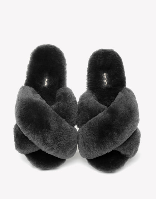 Australian Shepherd Sheepskin Wool UGG Crossover Slides Slipper Linty-Slippers-PEROZ Accessories