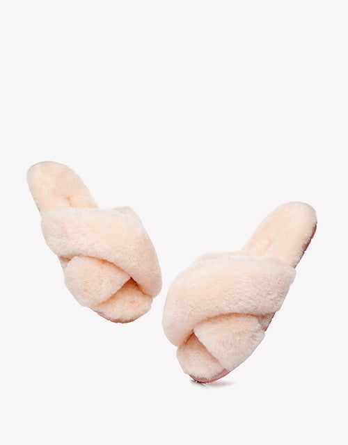 Australian Shepherd Sheepskin Wool UGG Crossover Slides Slipper Linty-Slippers-PEROZ Accessories
