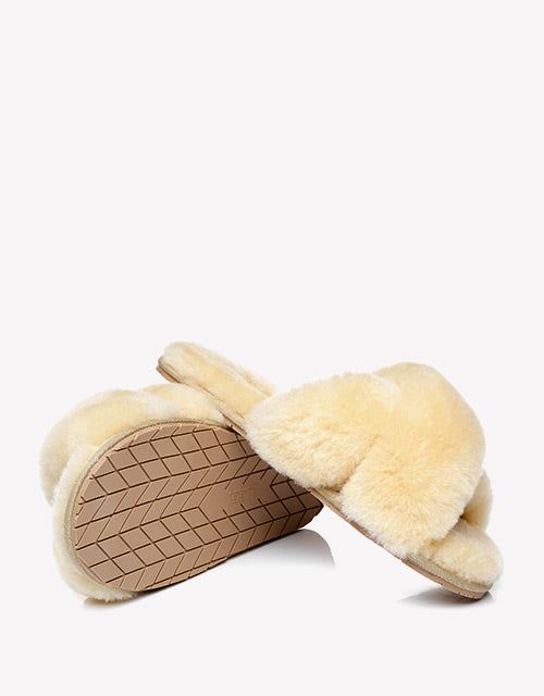 Australian Shepherd Sheepskin Wool UGG Crossover Slides Slipper Linty-Slippers-PEROZ Accessories