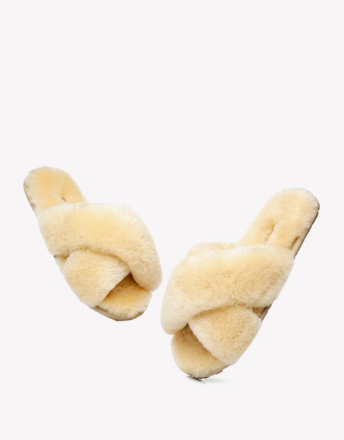 Australian Shepherd Sheepskin Wool UGG Crossover Slides Slipper Linty-Slippers-PEROZ Accessories