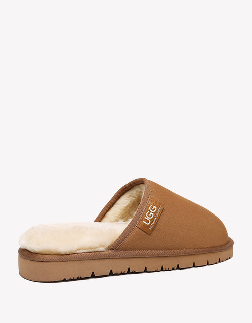 Australian Shepherd UGG Men Scuffs Slippers Sheepskin-Slippers-PEROZ Accessories
