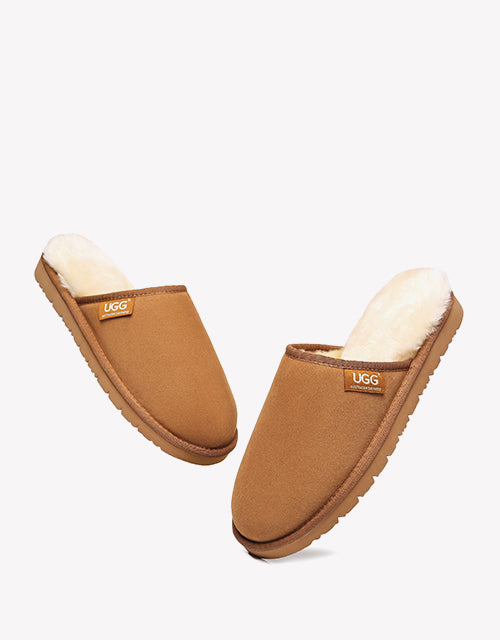 Australian Shepherd UGG Men Scuffs Slippers Sheepskin-Slippers-PEROZ Accessories