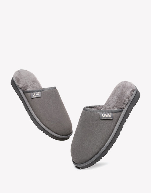 Australian Shepherd UGG Men Scuffs Slippers Sheepskin-Slippers-PEROZ Accessories