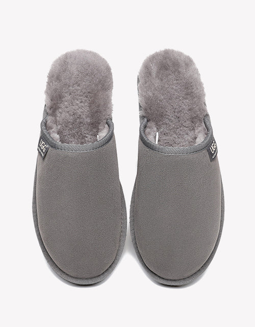 Australian Shepherd UGG Men Scuffs Slippers Sheepskin-Slippers-PEROZ Accessories