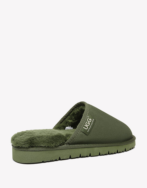 Australian Shepherd UGG Men Scuffs Slippers Sheepskin-Slippers-PEROZ Accessories