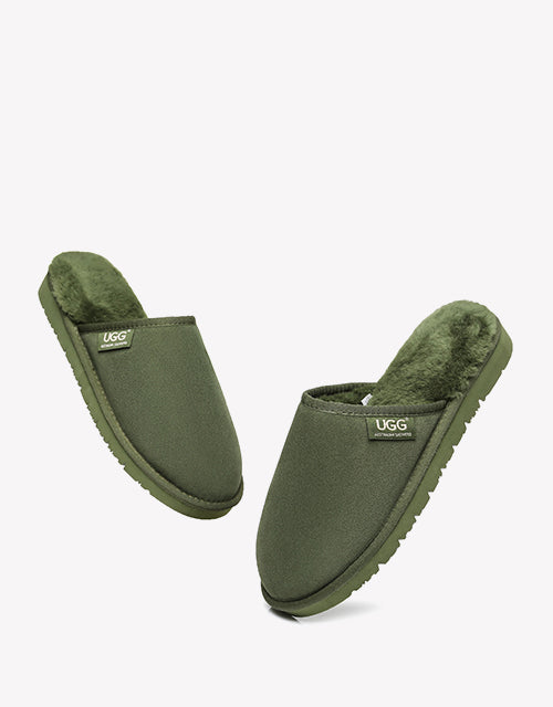 Australian Shepherd UGG Men Scuffs Slippers Sheepskin-Slippers-PEROZ Accessories