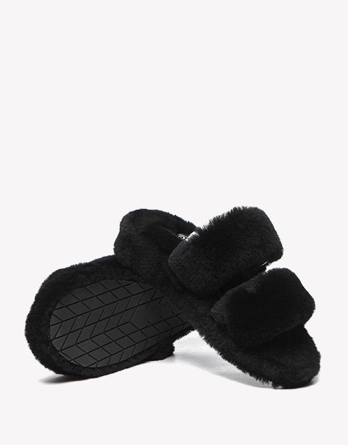 Australian Shepherd Fluffy Slides Women Jamia High Platform Sheepskin Wool-Slides-PEROZ Accessories