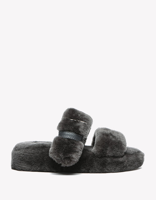 Australian Shepherd Fluffy Slides Women Jamia High Platform Sheepskin Wool-Slides-PEROZ Accessories