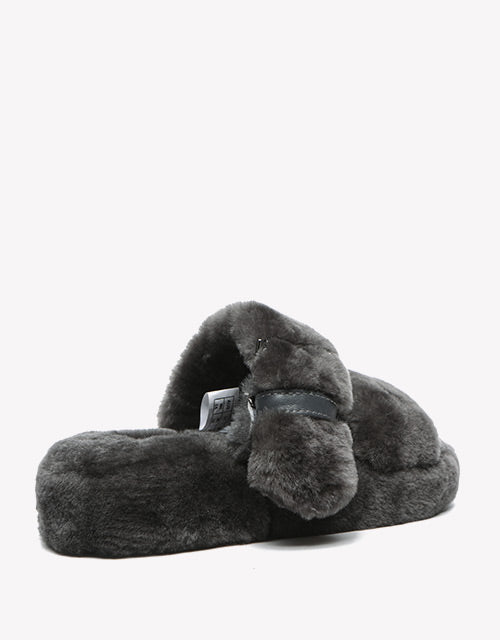 Australian Shepherd Fluffy Slides Women Jamia High Platform Sheepskin Wool-Slides-PEROZ Accessories