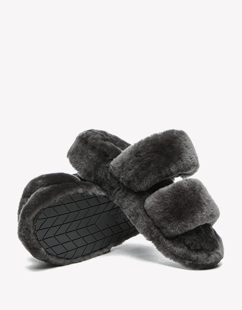 Australian Shepherd Fluffy Slides Women Jamia High Platform Sheepskin Wool-Slides-PEROZ Accessories