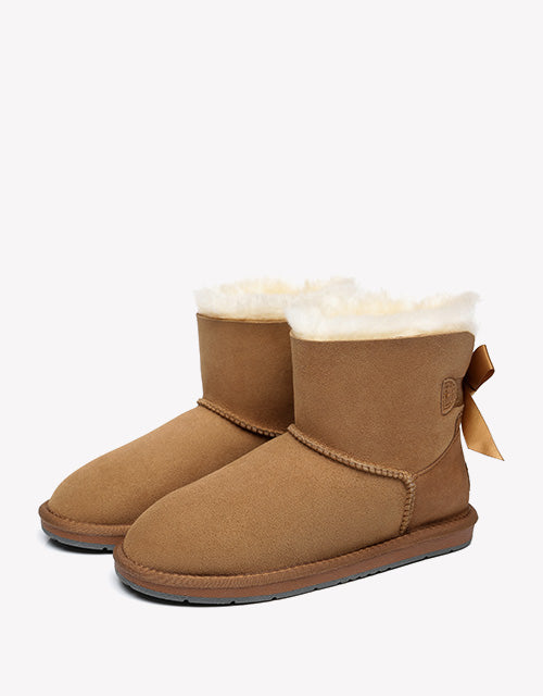 Australian Shepherd Women Mini Ugg Boots with Single Back Bow Water Resistant-Boots-PEROZ Accessories