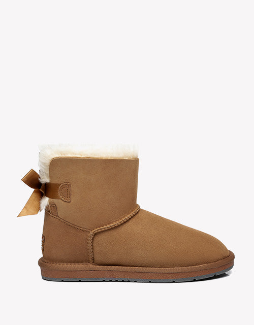 Australian Shepherd Women Mini Ugg Boots with Single Back Bow Water Resistant-Boots-PEROZ Accessories